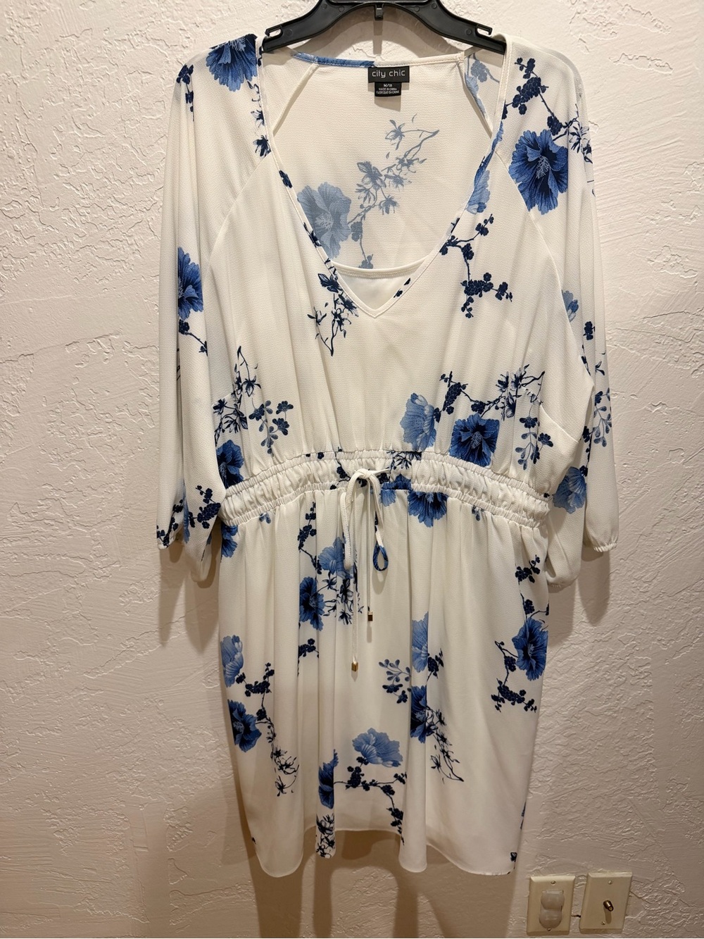 City Chic White Dress Shirt with Blue Floral Print
